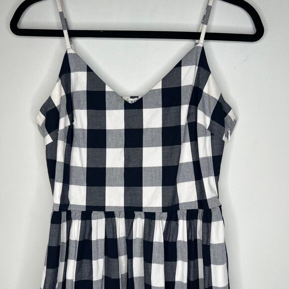 J. Crew Navy Blue Checkered Plaid Gingham Cotton Maxi Dress Size 8 - Picture 4 of 9